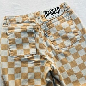 Ragged Jeans Tan Cream Checkered Straight Leg Denim Pants Size 28